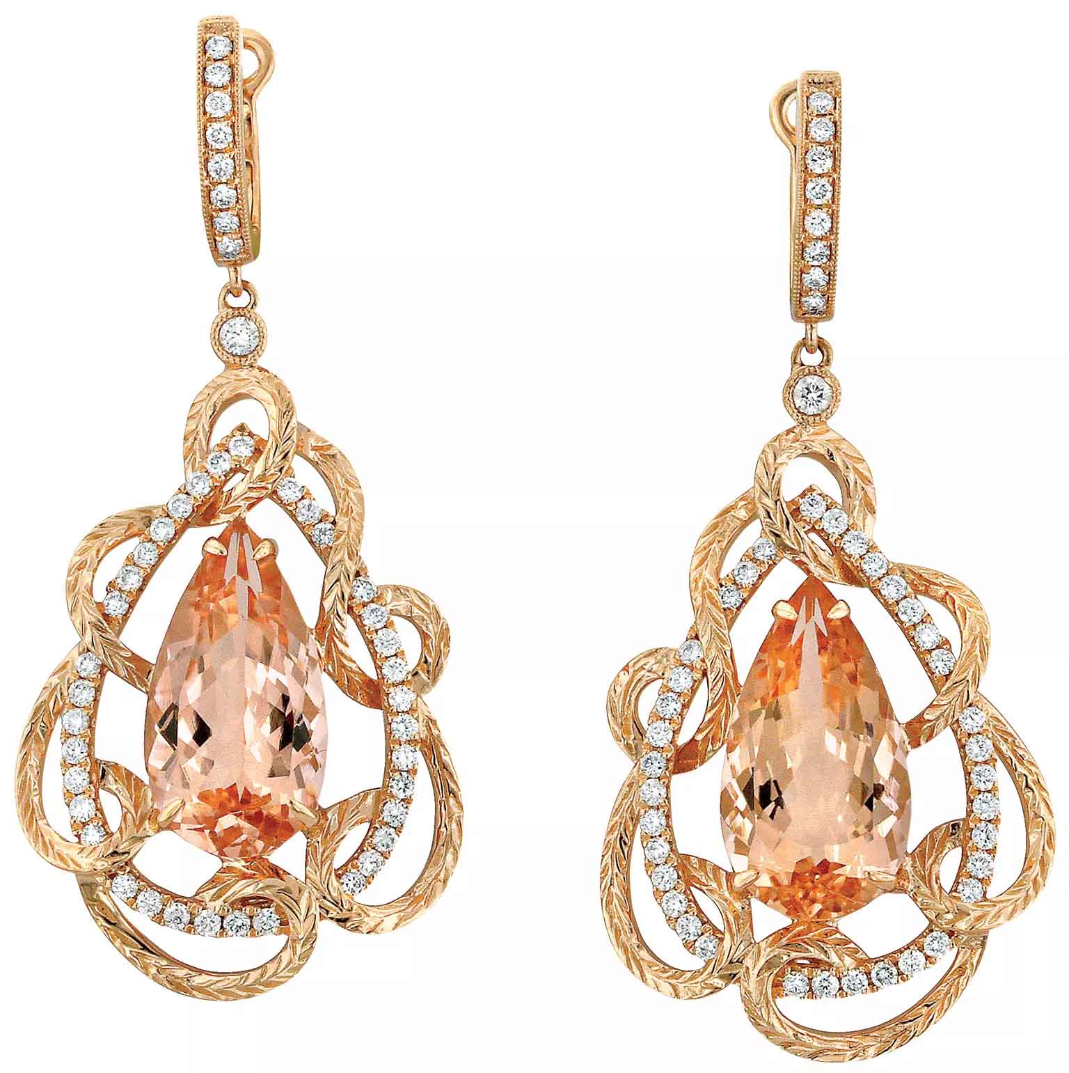 Earrings in 18k rose gold with 10.5 cts. t.w. morganite